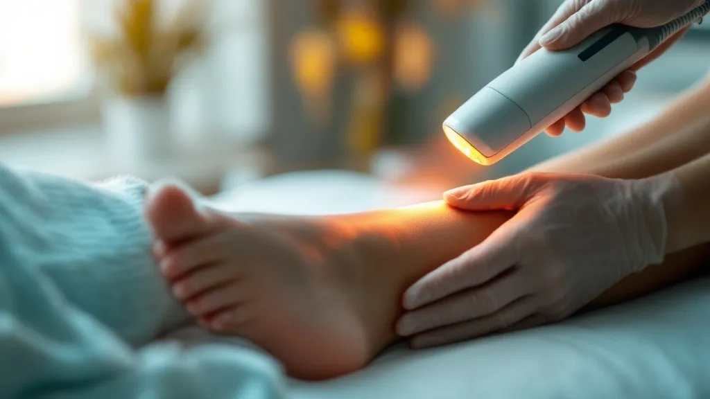A Class IV therapy laser applied to a patient foot for neuropathy at Rebuild Regen Medical Clinic, Lighthouse Point, FL